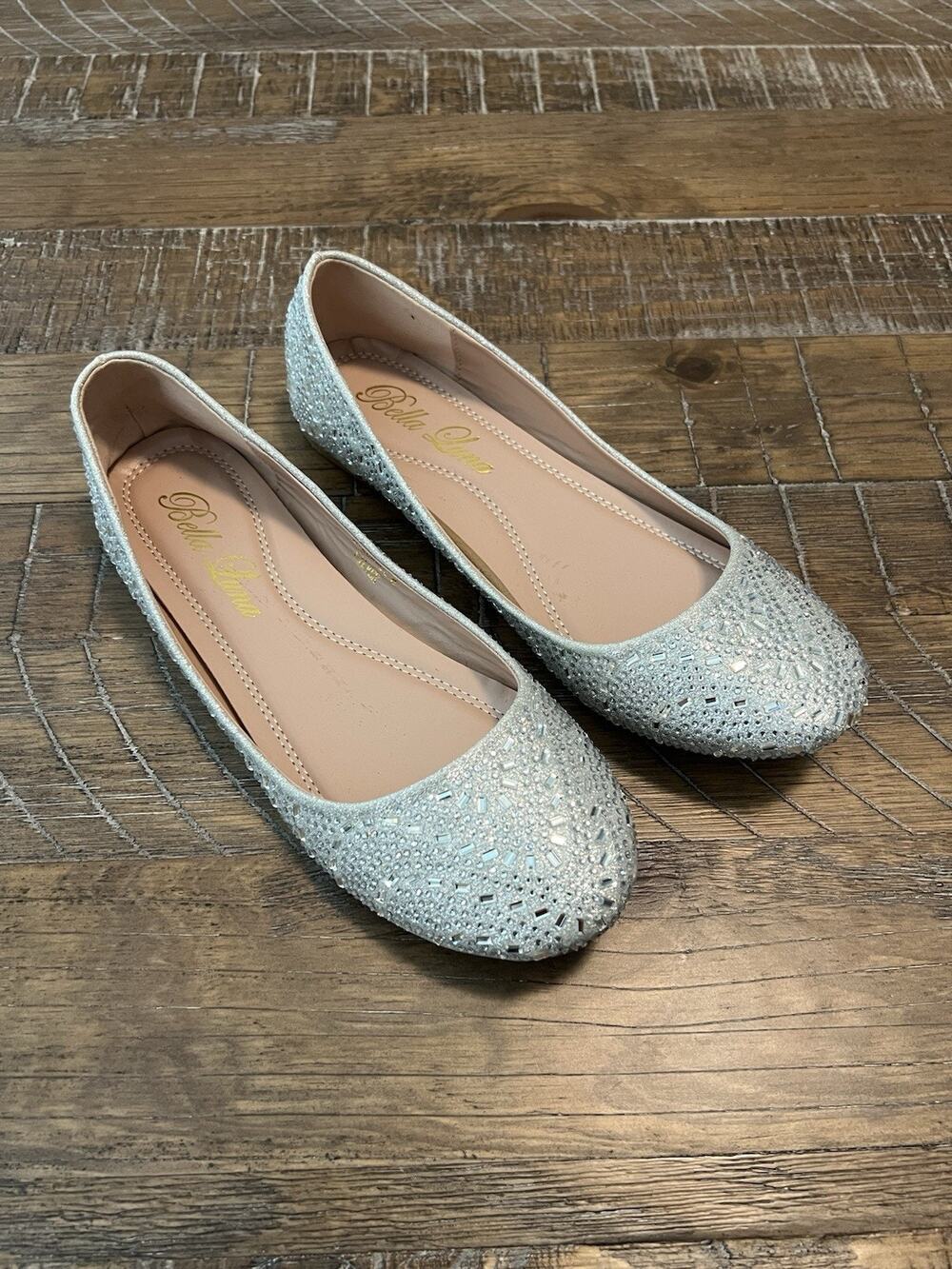 Bella Luna Silver Ballet Flats Size 8 Rhinestone Women’s Flat Shoes
